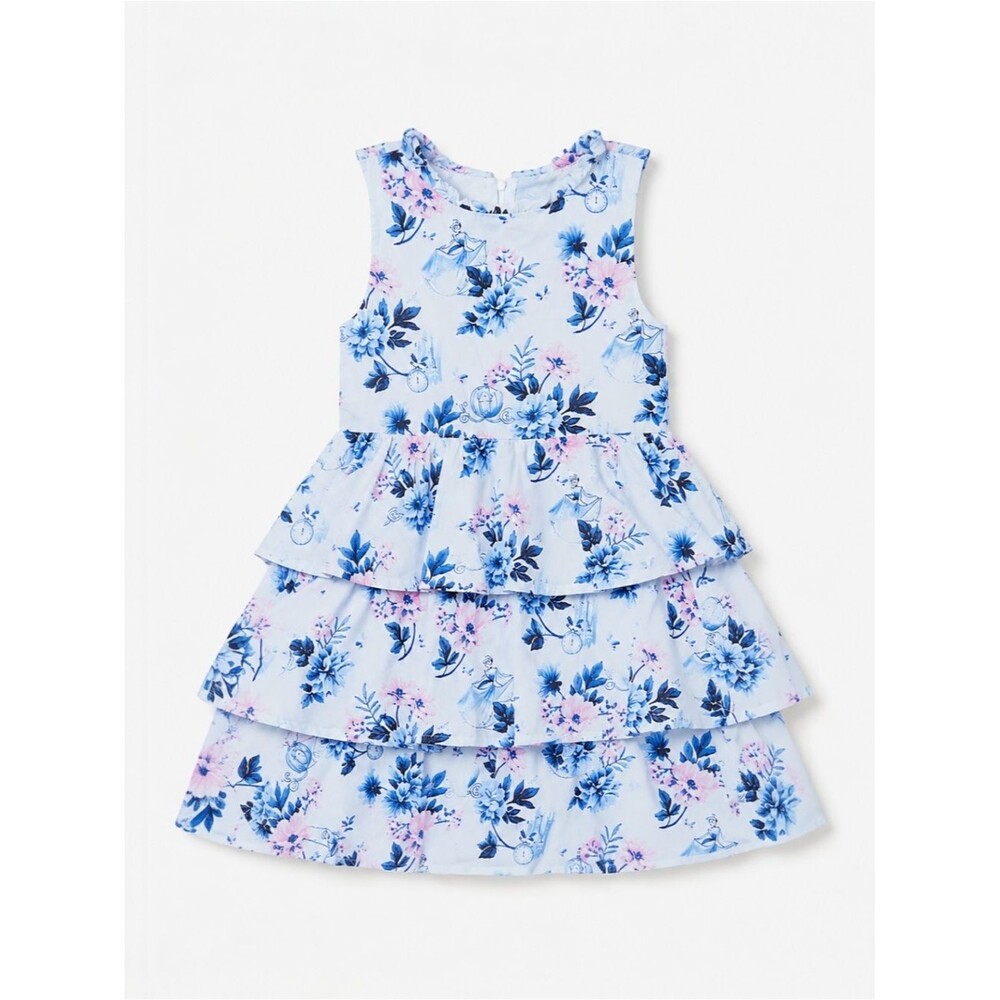 Janie and Jack Disney Cinderella Blue Floral Ruffle Dress Girls Size 4 Tiered